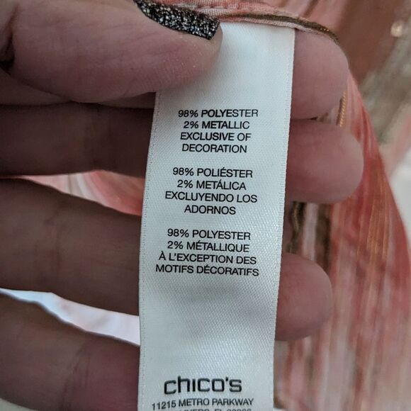 Chicos Vest sz S (0) Sheer Python Flowy sleeveless Champagne Sequin Peach Stripe - Picture 11 of 11